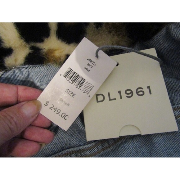 DL 1961 Clyde Classic Trucker Jean Jacket NWT Leopard Fur Collar Retail $249 S - Picture 11 of 11